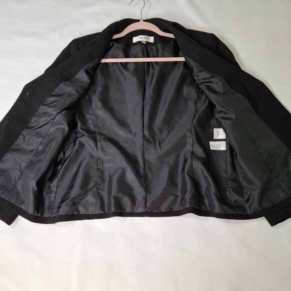 Jones Studio Ruffle Lapel Career Suit Jacket Blazer Sz 12 Matte Black Holiday - Picture 13 of 16